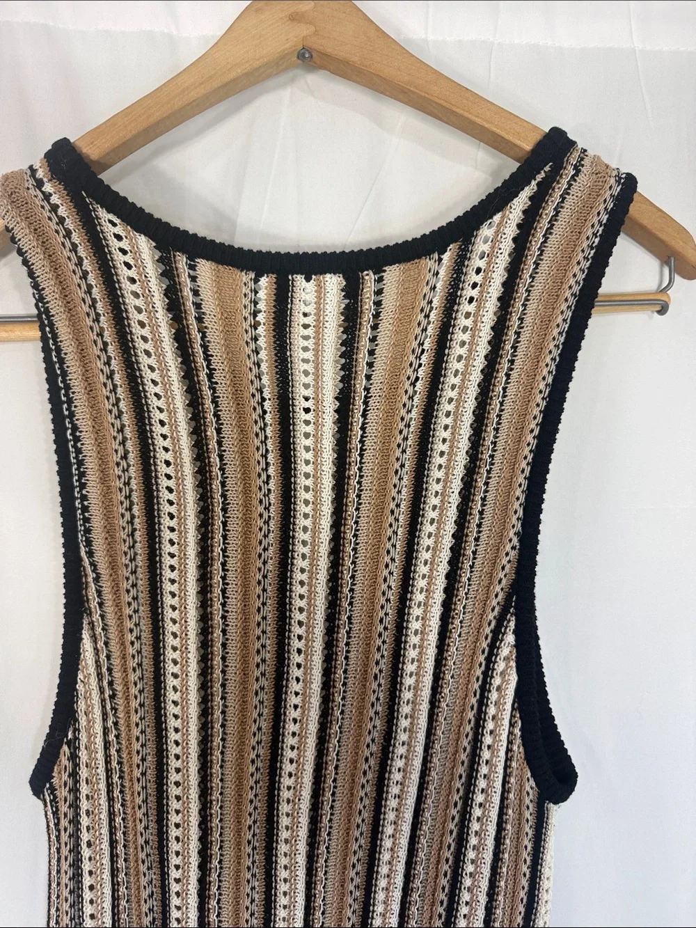 White + Warren Mercerized cotton fringe crochet dress Beige/Brown Black Size L
